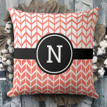 Orange White Chevron Pattern Monogram Bold Modern Cushion<br><div class="desc">Add a spot of colour and style to your couch with this bold, chic, trendy coral and white with black modern chevron pattern. Customise this throw pillow with your monogram initial. Also a great gift for a special friend!Just type in the monogram letter of your choice and you can easily...</div>
