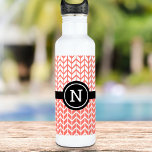 Orange White Chevron Pattern Monogram Modern Bold  710 Ml Water Bottle<br><div class="desc">Add a sense of style to your workout with this bold, chic, trendy coral and white with black, modern chevron pattern water bottle. Customise this unique stainless steel bottle with your monogram initial. A great gift for a special friend, as well as yourself! Just type in the monogram letter of...</div>