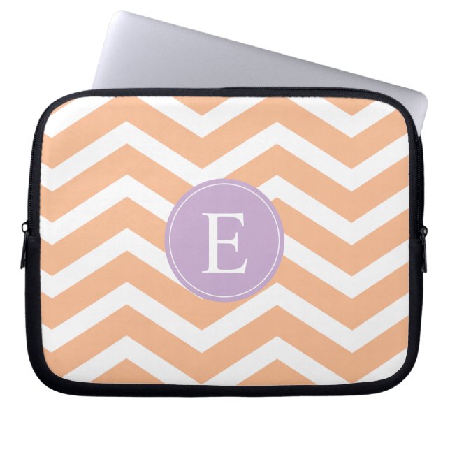 Orange White Chevron Purple Monogram Laptop Sleeve (Front)