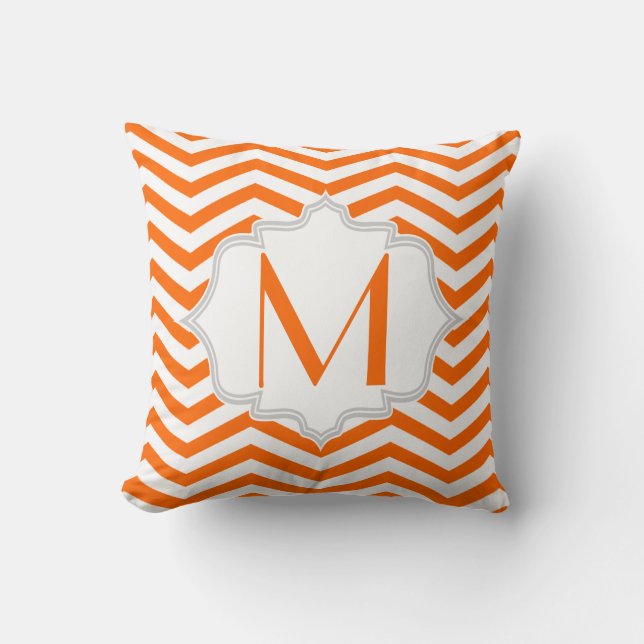 Orange, white chevron zigzag pattern cushion (Front)