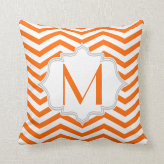 Orange, white chevron zigzag pattern cushion