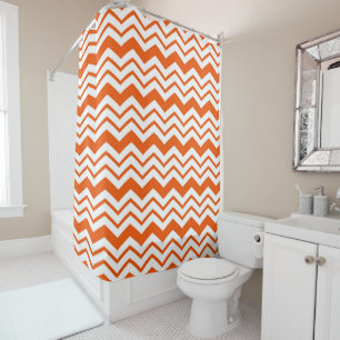 Orange White Chevron Zigzag Pattern Design Shower Curtain