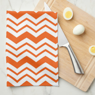 Orange White Chevron Zigzag Pattern Design  Tea Towel