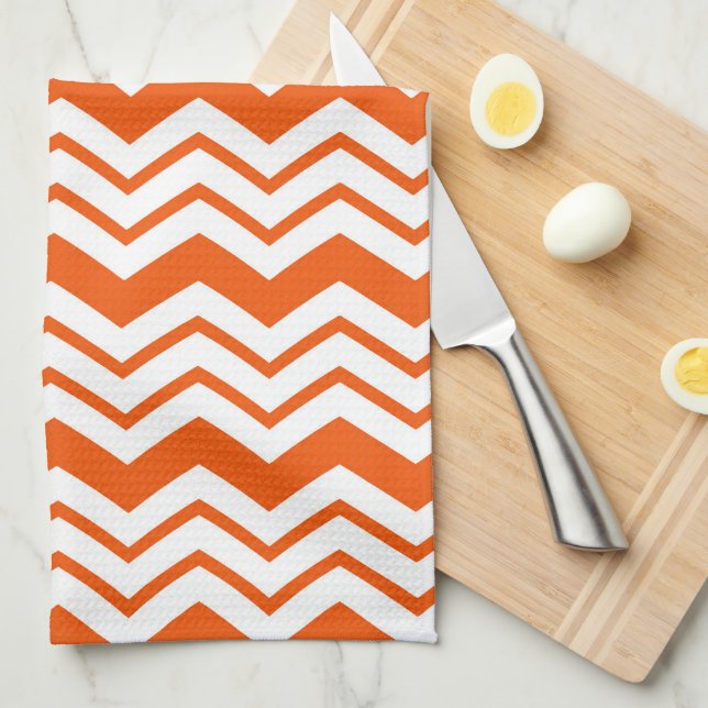 Orange White Chevron Zigzag Pattern Design  Tea Towel (Quarter Fold)