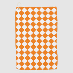 Orange White Diamond Chequered Pattern Golf Towel