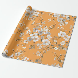 Orange White Ditsy Flower Pastel Boho 70s Vintage Wrapping Paper