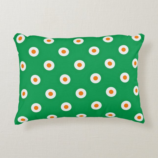 Orange/White Dots on Green Decorative Cushion (Front)