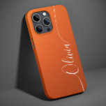 Orange White Elegant Calligraphy Script Name Case-Mate iPhone 14 Case<br><div class="desc">Orange Shimmer White Elegant Calligraphy Script Custom Personalised Name iPhone 14 Smart Phone Cases features a modern and trendy simple and stylish design with your personalised name in elegant hand written calligraphy script typography on a metallic orange shimmer background. Designed by ©Evco Studio www.zazzle.com/store/evcostudio</div>
