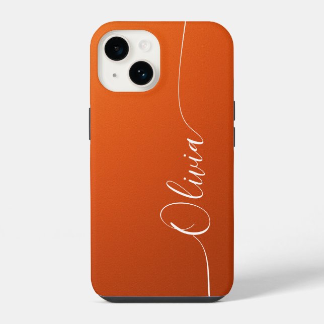 Orange White Elegant Calligraphy Script Name iPhone Case (Back)