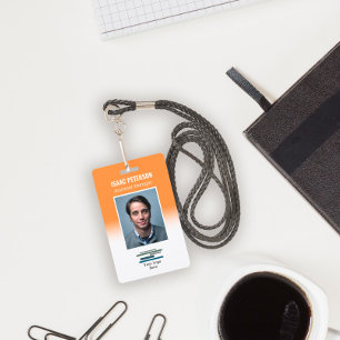 Orange White Employee Photo Company Logo ID Badge