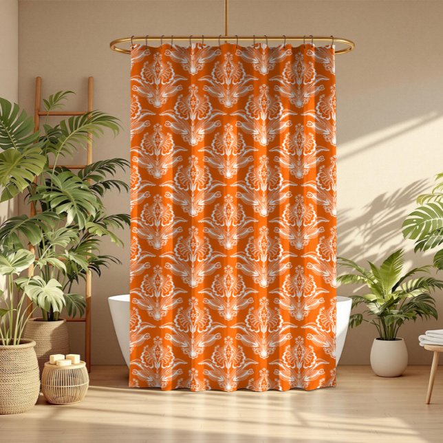 Orange & White Floral Art Deco Pattern Shower Curtain (Creator Uploaded)