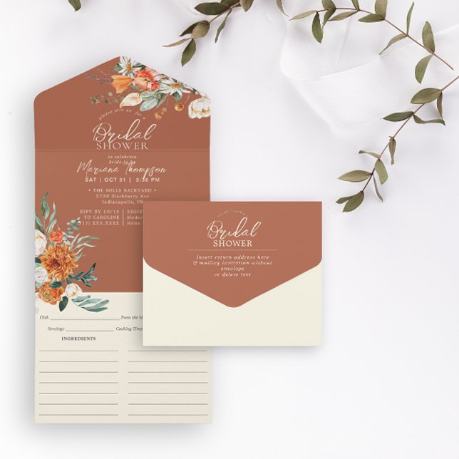 Orange & White Floral Bridal Shower & Recipe  All In One Invitation (Creator Uploaded)