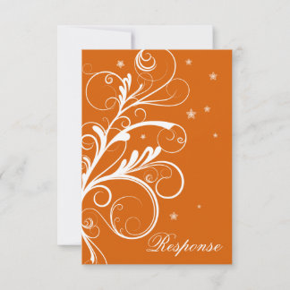 Orange White Floral Swirl Wedding Response RSVP
