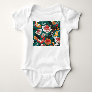 Orange-white floral: vintage seamless illustration baby bodysuit