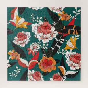 Orange-white floral: vintage seamless illustration jigsaw puzzle