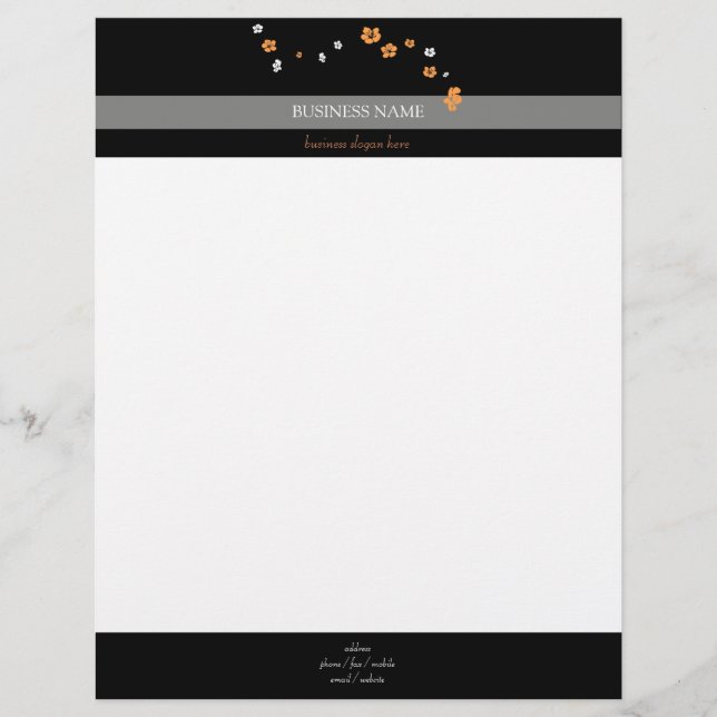 Orange White Flowers Elegant Customized Letterhead (Front)