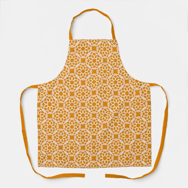 Orange White Geometric Seamless Pattern Apron (Front)
