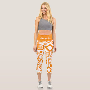 Orange White Geometry High Waisted Capris