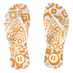 Orange White Geometry Pair of Flip Flops