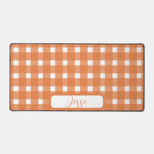 Orange White Gingham Pattern Desk Mat