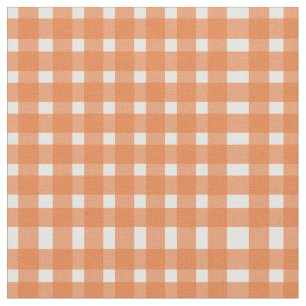 Orange White Gingham Pattern Fabric