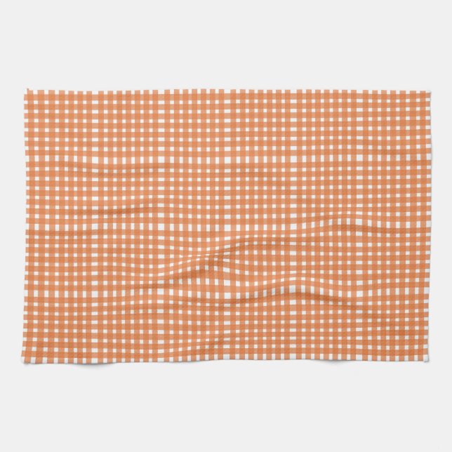 Orange White Gingham Pattern Tea Towel (Horizontal)