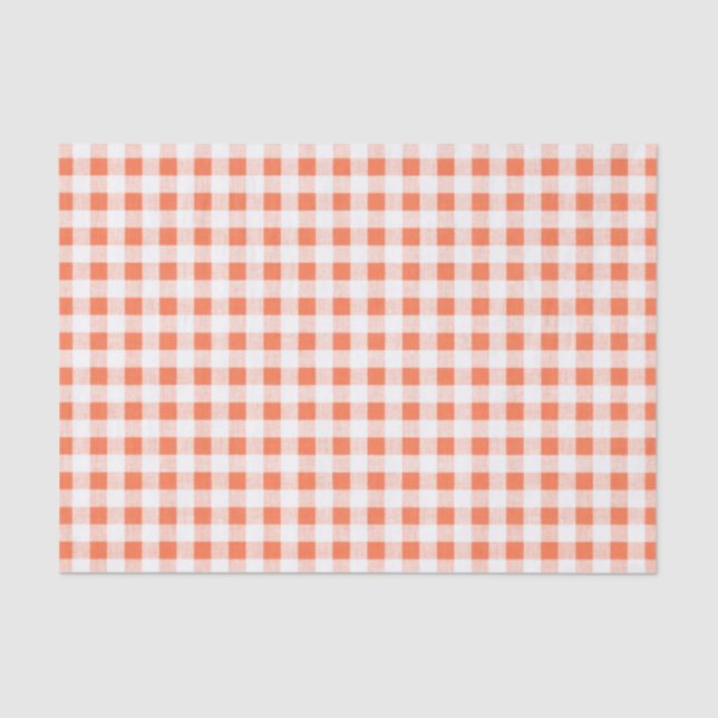 Orange White Gingham Pattern Tissue Paper (Front)