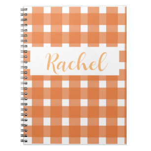 Orange White Gingham Personalised Notebook