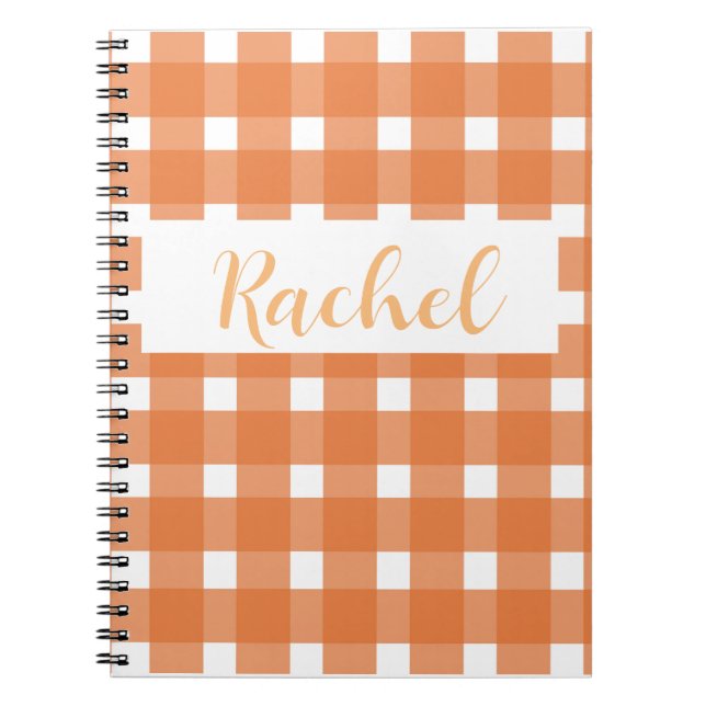 Orange White Gingham Personalised  Notebook (Front)