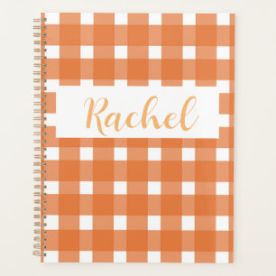 Orange White Gingham Personalised Planner