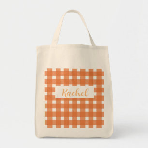 Orange White Gingham Personalised Tote Bag