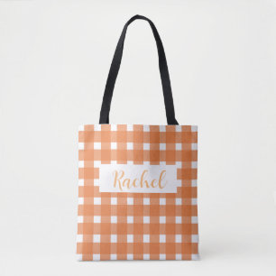 Orange White Gingham Personalised Tote Bag