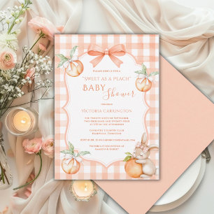 Orange White Gingham Sweet as a Peach Baby Shower Invitation