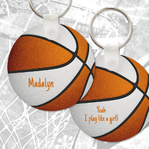 orange white girls personalised basketball key ring