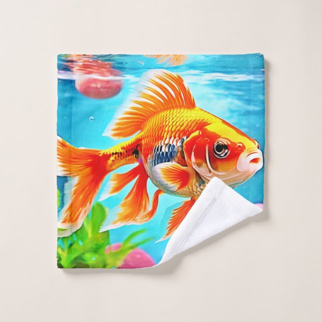 Orange White Goldfish Bath Towel Set (Wash Cloth)