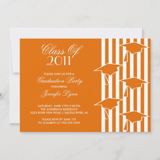 Orange & White Grad Hats Graduation Invitation (Front)