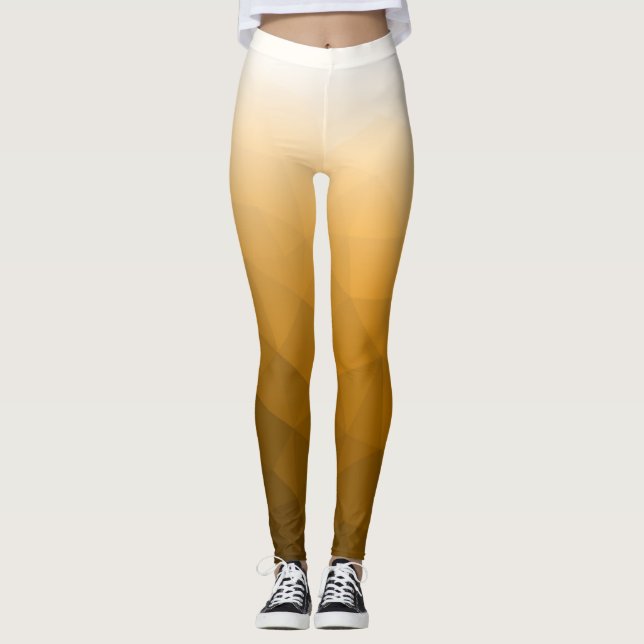 Orange White Gradient Geometric Mesh Pattern Leggings (Front)