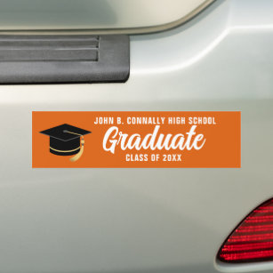 Orange White Graduate Custom 2024 Graduation Bumper Sticker