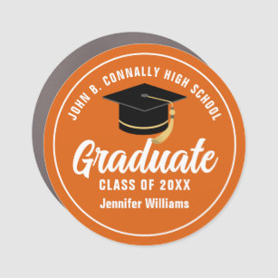 Orange White Graduate Custom 2024 Graduation Car Magnet
