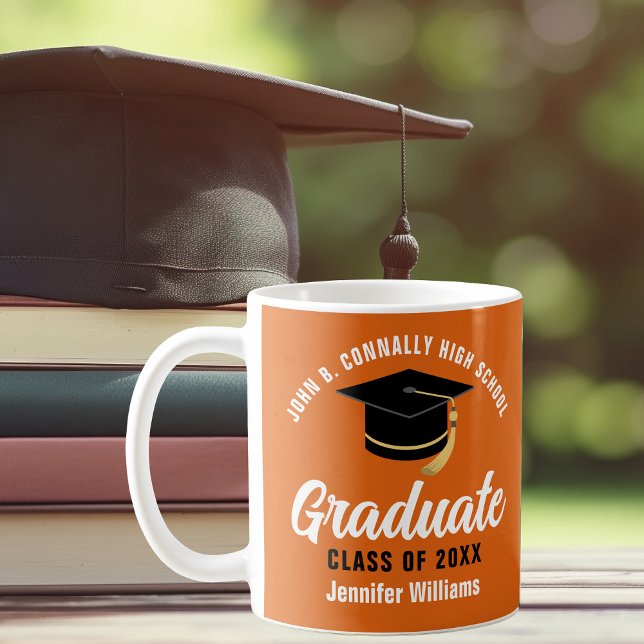 Orange White Graduate Personalised Graduation Coffee Mug (Creator Uploaded)