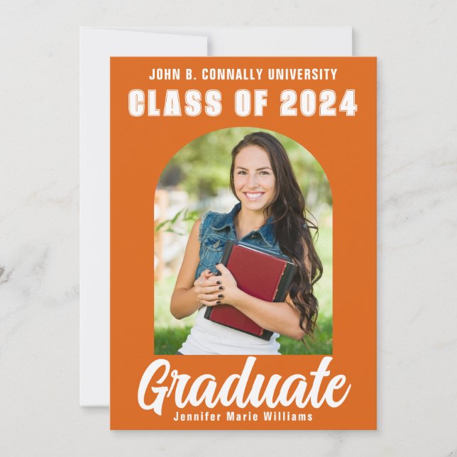 Orange White Graduate Photo Modern Bold Graduation Announcement (Front)