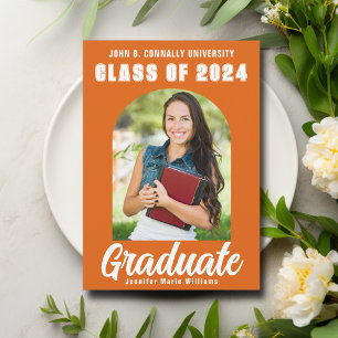Orange White Graduate Photo Modern Bold Graduation Announcement