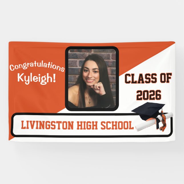 Orange & White Graduation Banner (Horizontal)