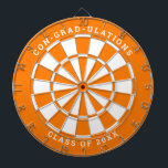 Orange & White Graduation | Custom Text Dartboard<br><div class="desc">Change the background colour to the school colour and personalise the text as needed. Congratulate the grad in your life with your desired messages such as "CON-GRAD-ULATIONS CLASS OF 20XX". This dartboard would be great to double as an activity to have at the graduation party as well as a graduation...</div>