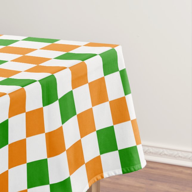 Orange White Green Checkered Pattern Design  Tablecloth (In Situ)