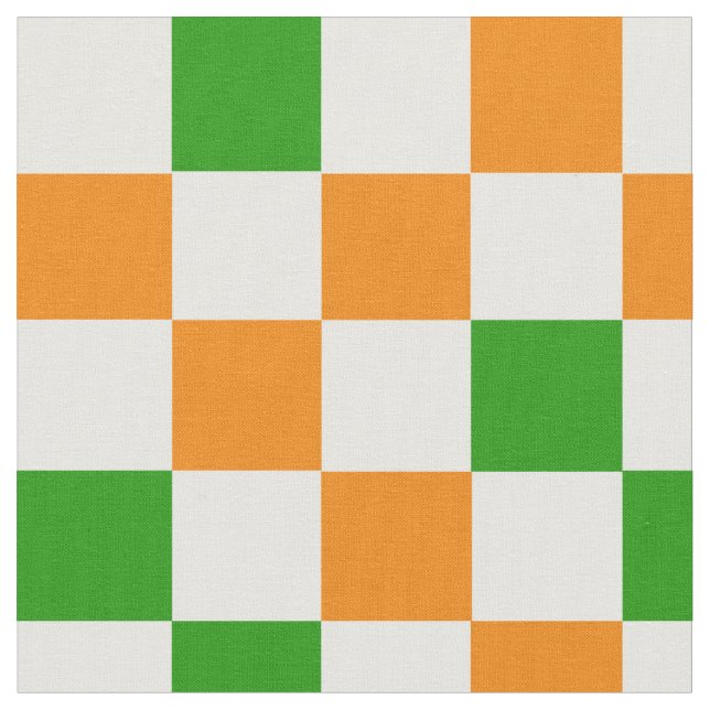 Orange White Green Chequered Pattern Design  Fabric (Close Up)