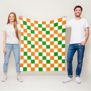 Orange White Green Chequered Pattern Design  Fleece Blanket