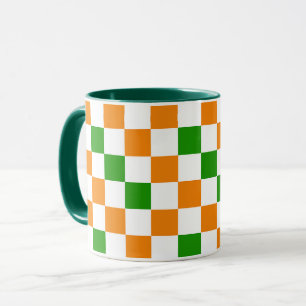 Orange White Green Chequered Pattern Design Mug