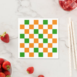 Orange White Green Chequered Pattern Design Napkin