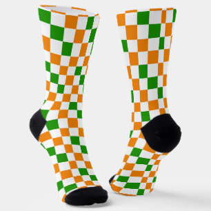 Orange White Green Chequered Pattern Design Socks
